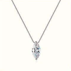 Marquise Shape Simple 1 Carat Moissanite 925 Silver Platinum Plated Necklace 40-5cm