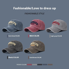 Spring And Summer Sun Protection Men's Retro Washed Letters Embroidered Peaked Cap