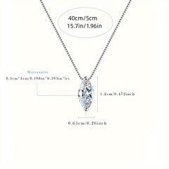 Marquise Shape Simple 1 Carat Moissanite 925 Silver Platinum Plated Necklace 40-5cm